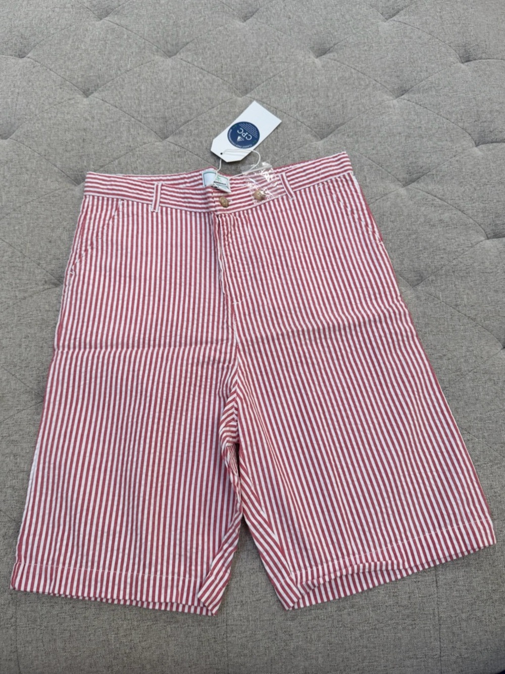 NWT CLASSIC PREP CPC HUDSON SHORT RED AND WHITE SEERSUCKER STRIPED SHORTS
